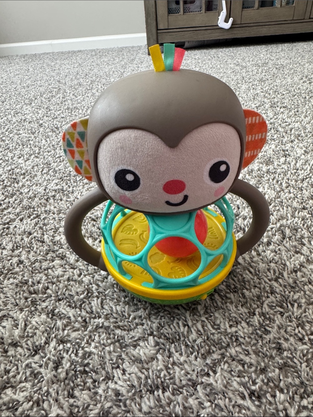 Plush Monkey Sensory Rattle Toy - Gray, Teal & Yellow